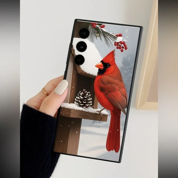 Samsung Galaxy S22 Ultra 5G Black Phone Case Cardinal Winter Pinecone - Picture 1 of 2